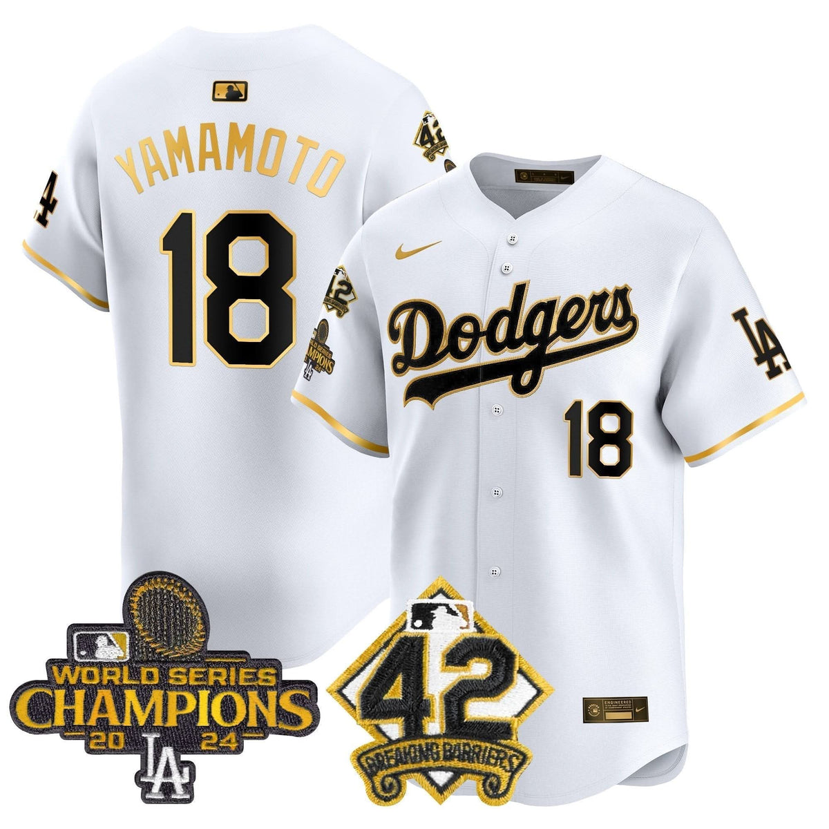 LAD 2024 World Series Champions & Jackie Robinson Patch Vapor Premier Limited Jersey - Stitched