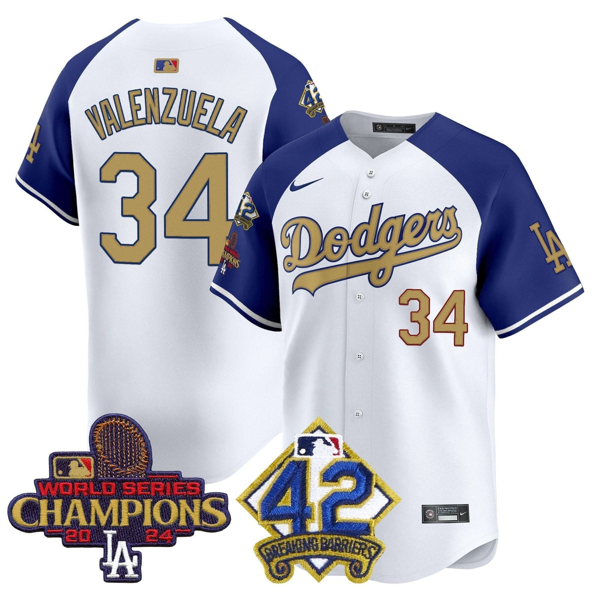 LAD 2024 World Series Champions & Jackie Robinson Patch Vapor Premier Limited Jersey - Stitched