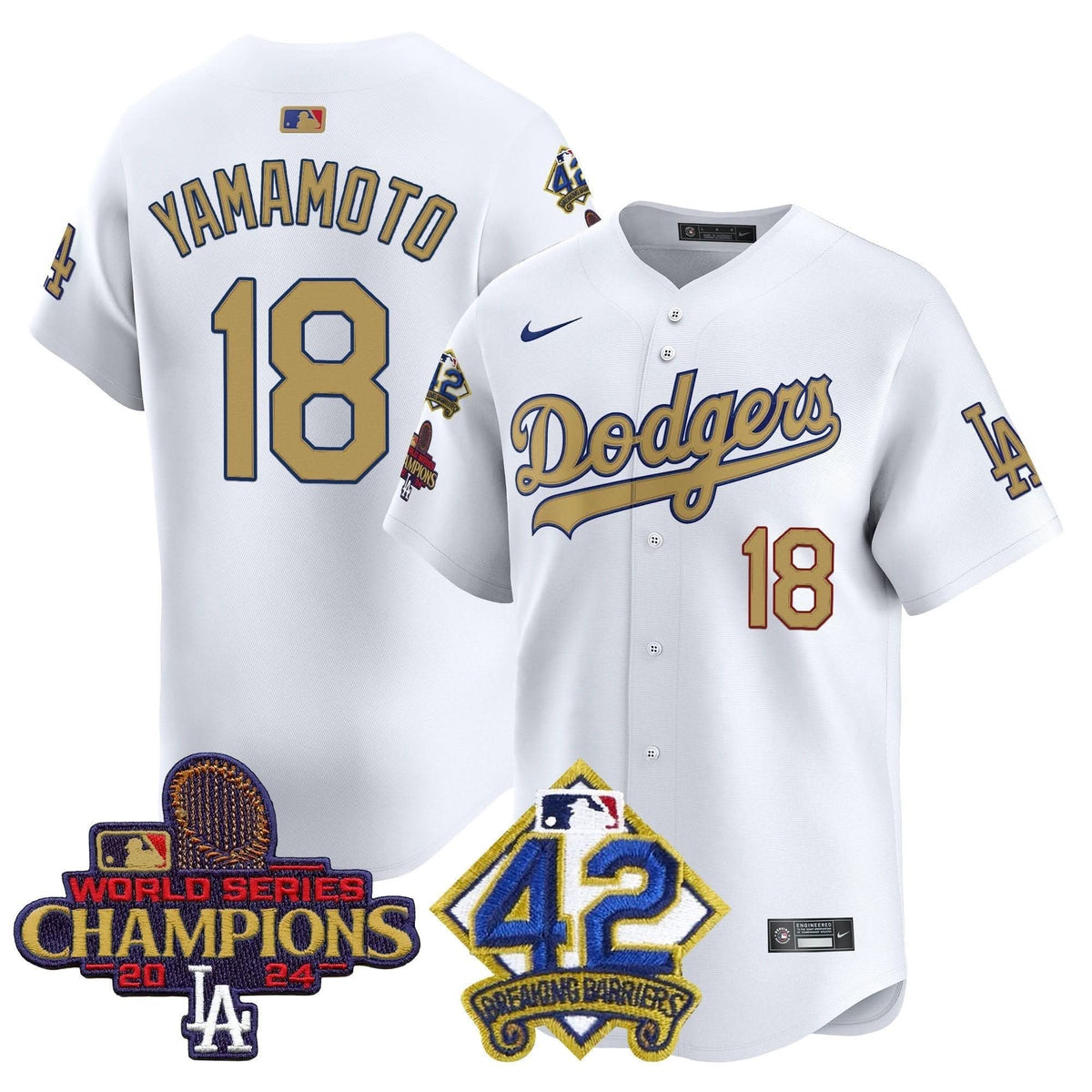 LAD 2024 World Series Champions & Jackie Robinson Patch Vapor Premier Limited Jersey - Stitched