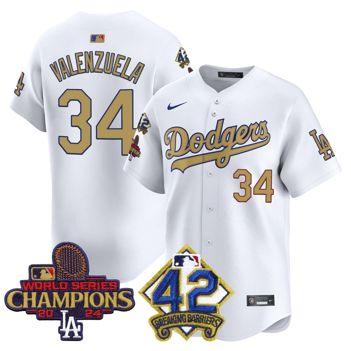 LAD 2024 World Series Champions & Jackie Robinson Patch Vapor Premier Limited Jersey - Stitched