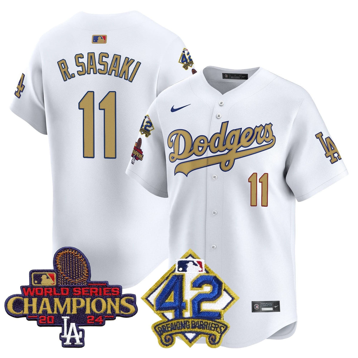 LAD 2024 World Series Champions & Jackie Robinson Patch Vapor Premier Limited Jersey - Stitched
