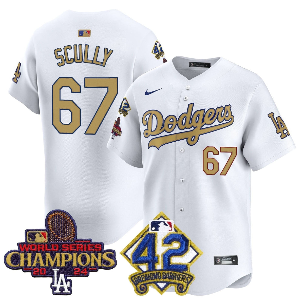 LAD 2024 World Series Champions & Jackie Robinson Patch Vapor Premier Limited Jersey - Stitched