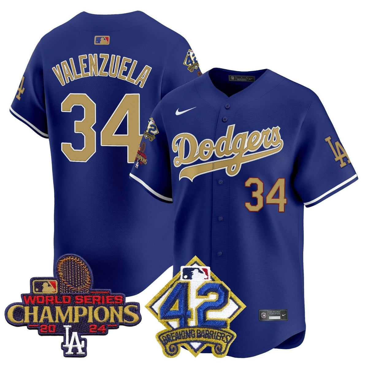 LAD 2024 World Series Champions & Jackie Robinson Patch Vapor Premier Limited Jersey - Stitched