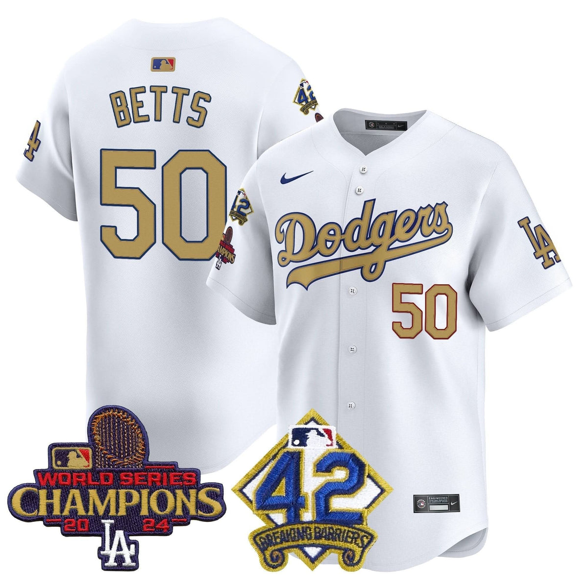 LAD 2024 World Series Champions & Jackie Robinson Patch Vapor Premier Limited Jersey - Stitched