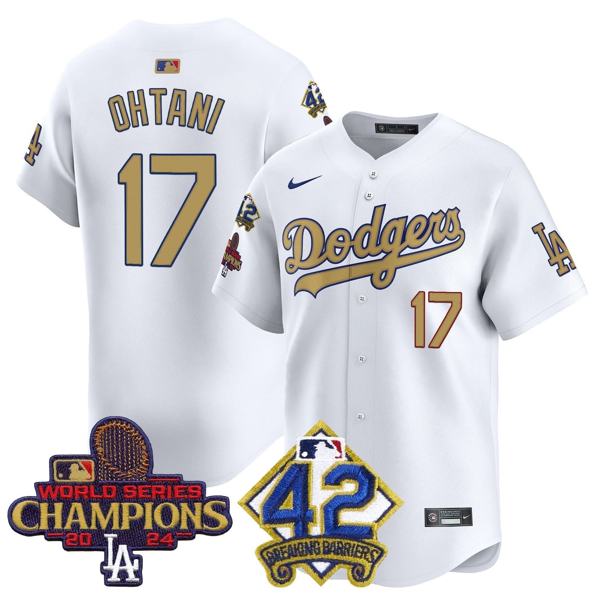 LAD 2024 World Series Champions & Jackie Robinson Patch Vapor Premier Limited Jersey - Stitched