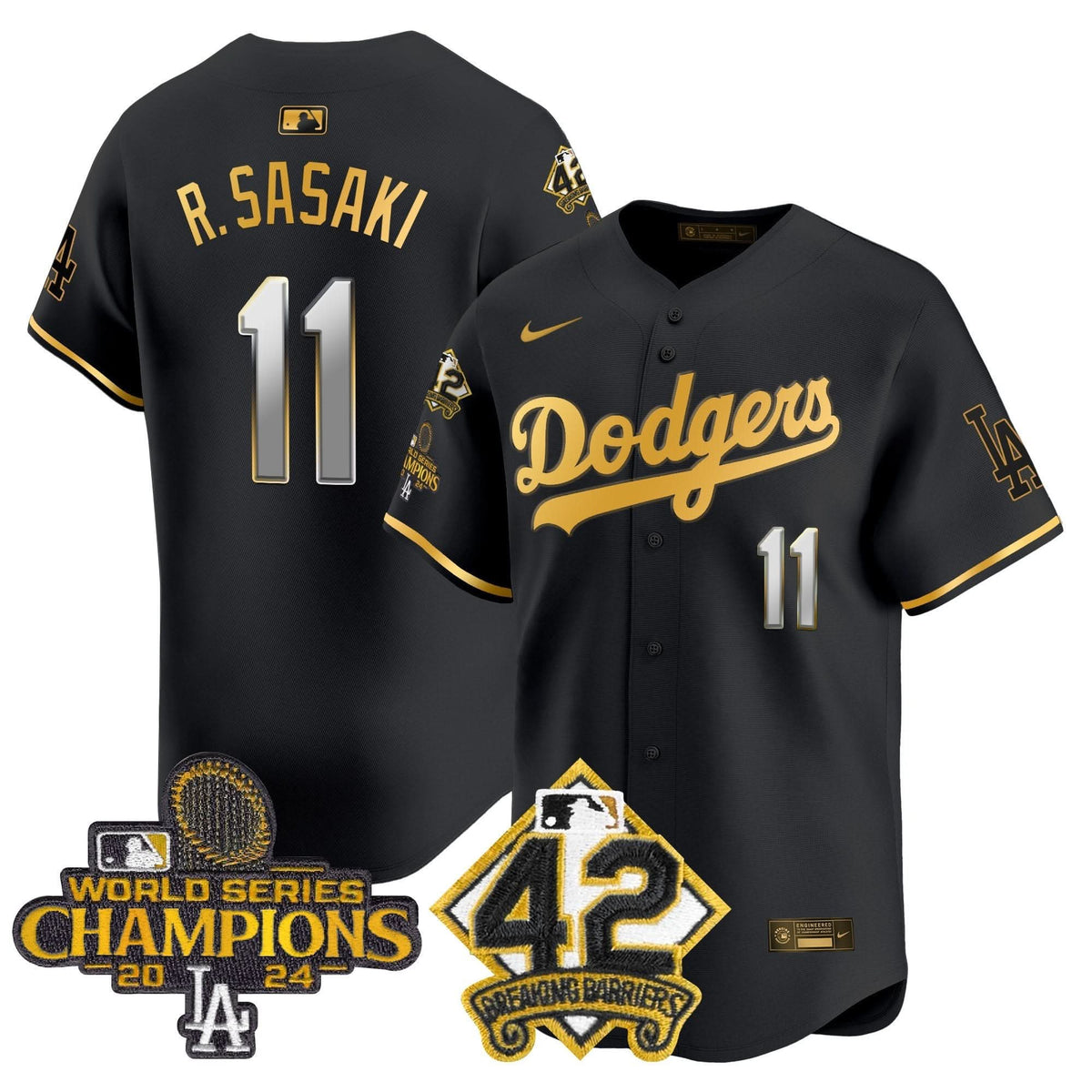 LAD 2024 World Series Champions & Jackie Robinson Patch Vapor Premier Limited Jersey - Stitched