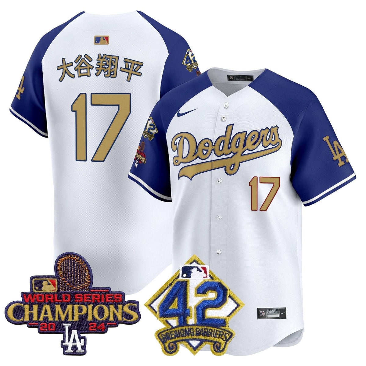 LAD 2024 World Series Champions & Jackie Robinson Patch Vapor Premier Limited Jersey - Stitched