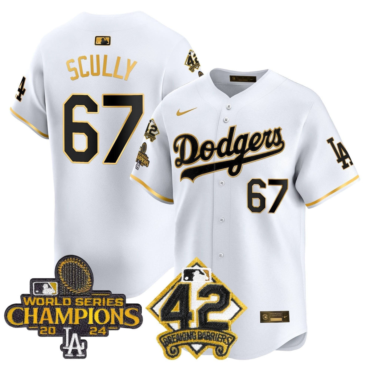 LAD 2024 World Series Champions & Jackie Robinson Patch Vapor Premier Limited Jersey - Stitched