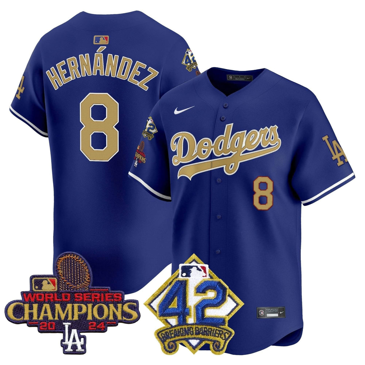 LAD 2024 World Series Champions & Jackie Robinson Patch Vapor Premier Limited Jersey - Stitched