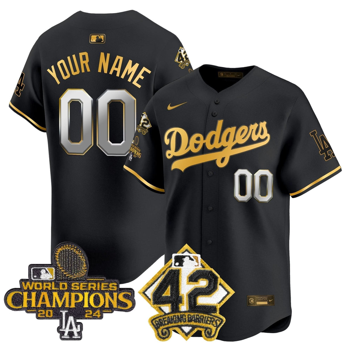 LAD 2024 World Series Champions & Jackie Robinson Patch Vapor Premier Limited Custom Jersey - Stitched