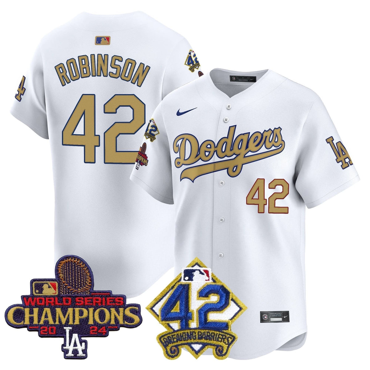 LAD 2024 World Series Champions & Jackie Robinson Patch Vapor Premier Limited Jersey - Stitched