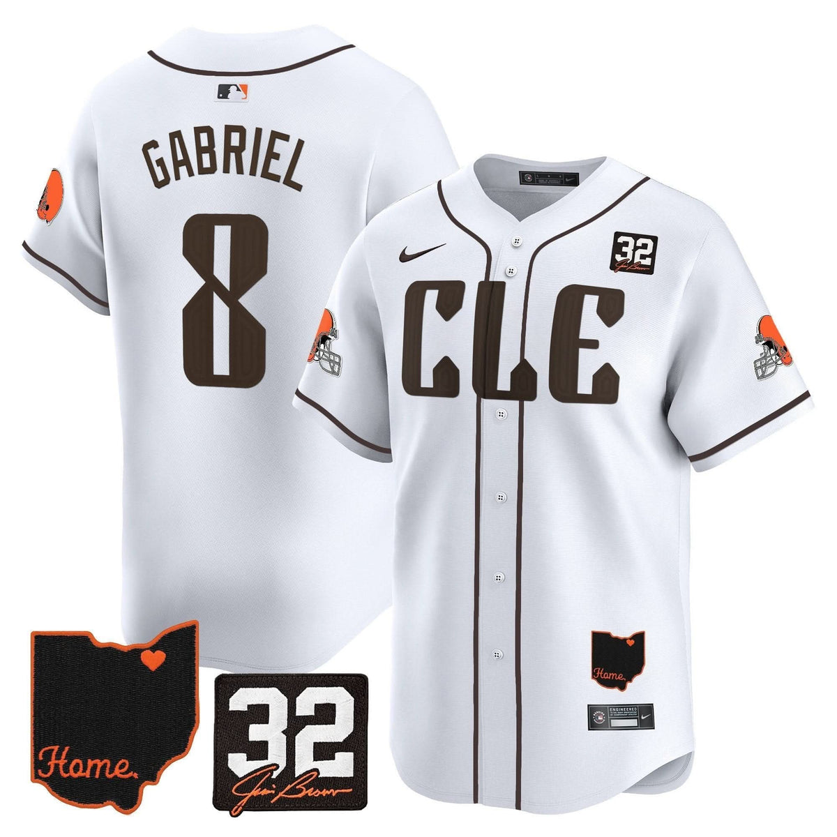 CLE #32 Jim Brown Memorial & Home Patch Vapor Premier Limited Jersey - Stitched