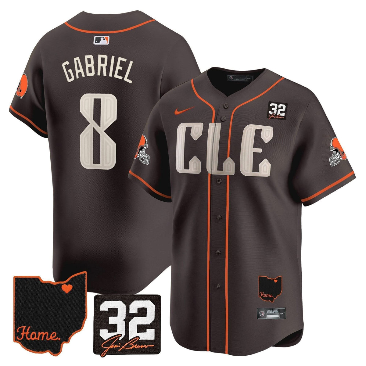 CLE #32 Jim Brown Memorial & Home Patch Vapor Premier Limited Jersey - Stitched