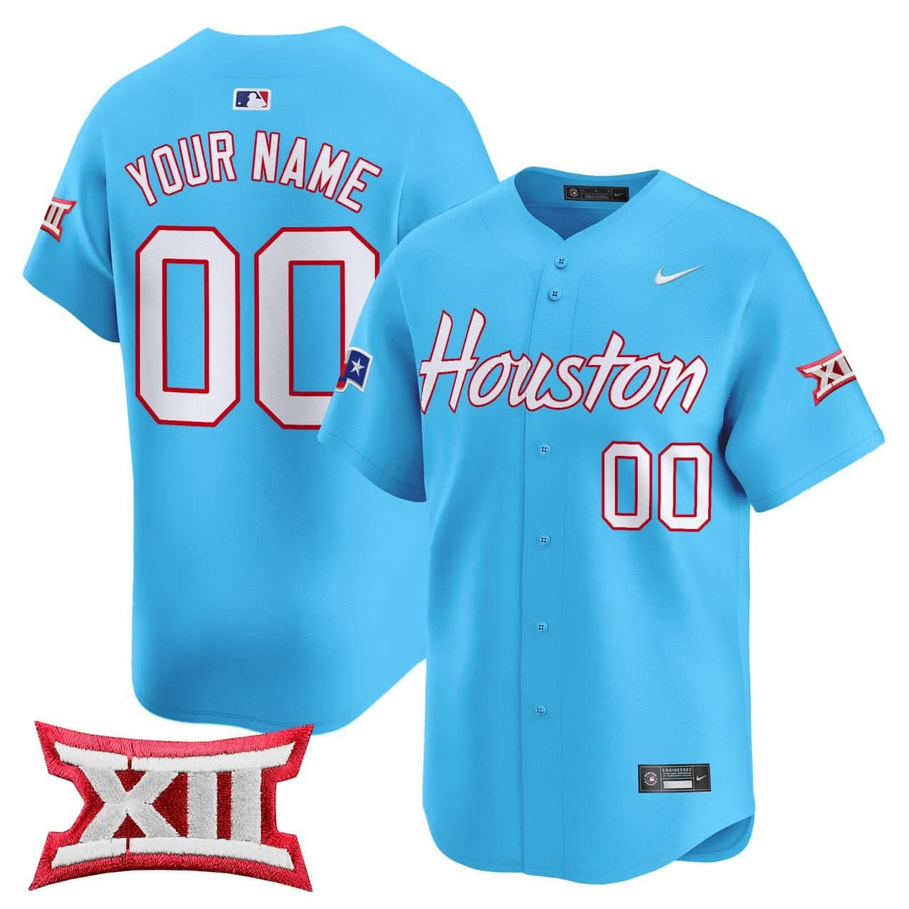 HOU Light Blue Custom Jersey - Stitched
