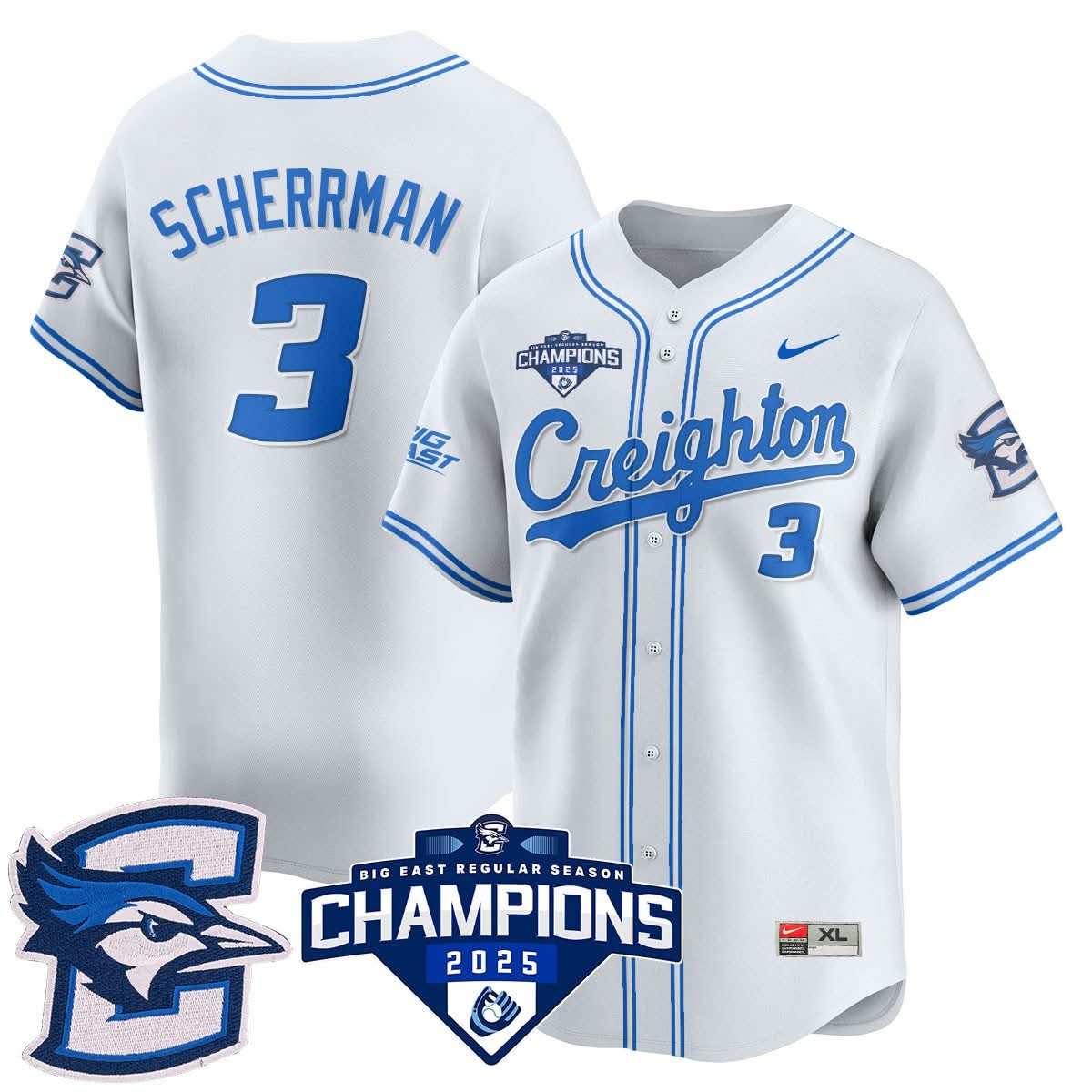 Creighton Bluejays Baseball 2025 Big East Baseball Tournament Champions Jersey N1 - Stitched
