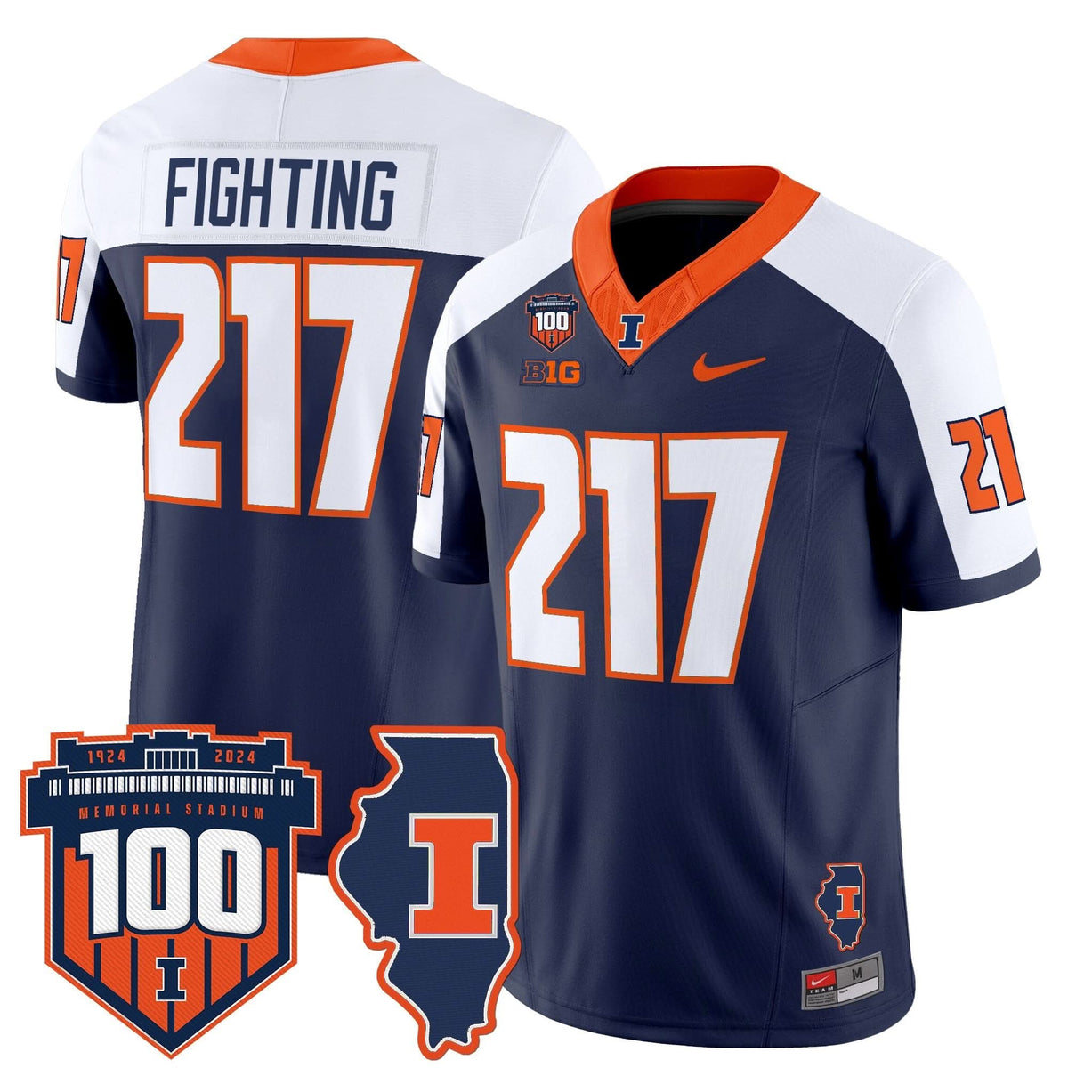 ILL 100th Memorial Stadium Patch Vapor Limited Jersey