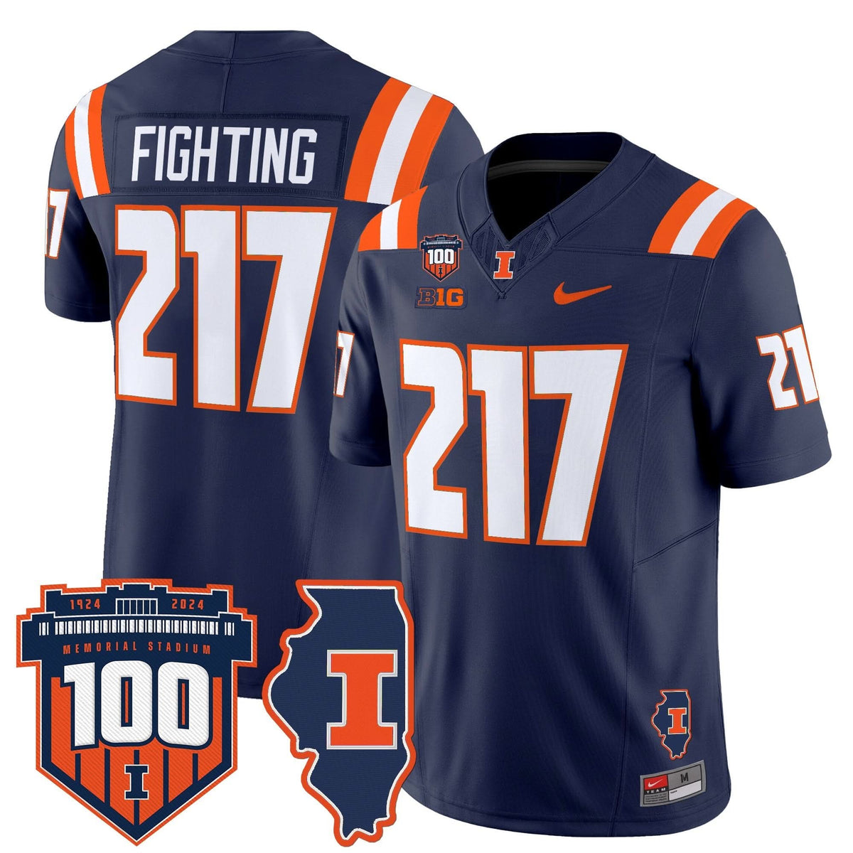 ILL 100th Memorial Stadium Patch Vapor Limited Jersey