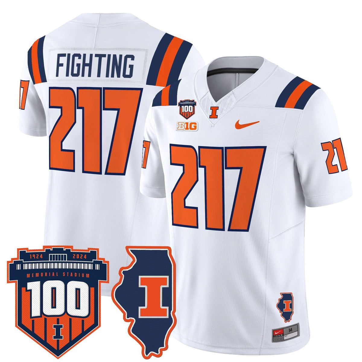 ILL 100th Memorial Stadium Patch Vapor Limited Jersey
