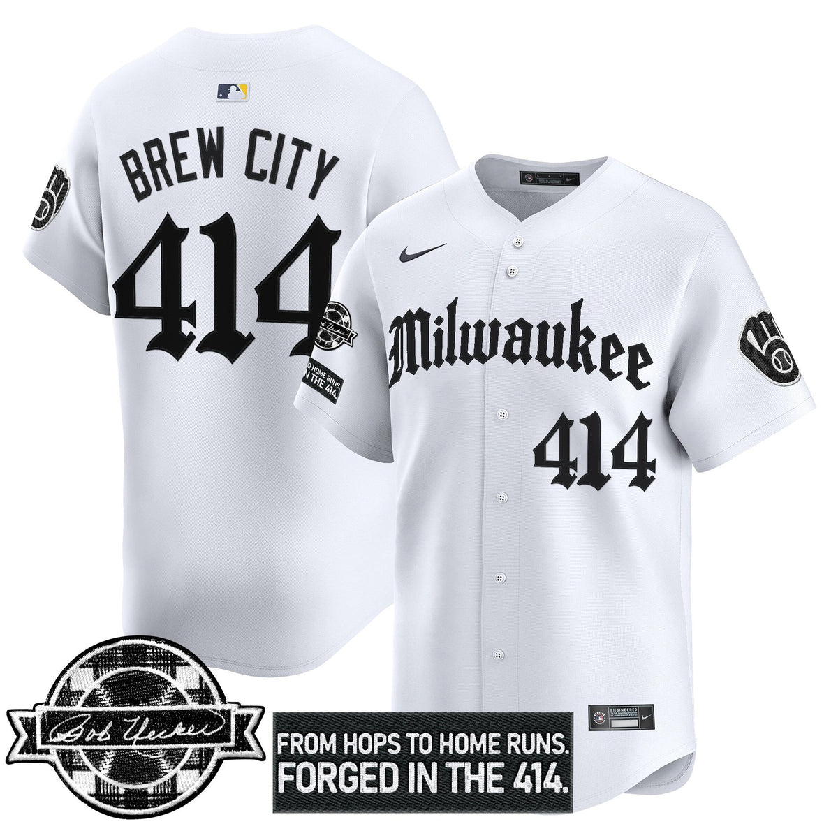 MB Bob Uecker Patch Vapor Premier Limited Jersey - Gothic Edition - Stitched