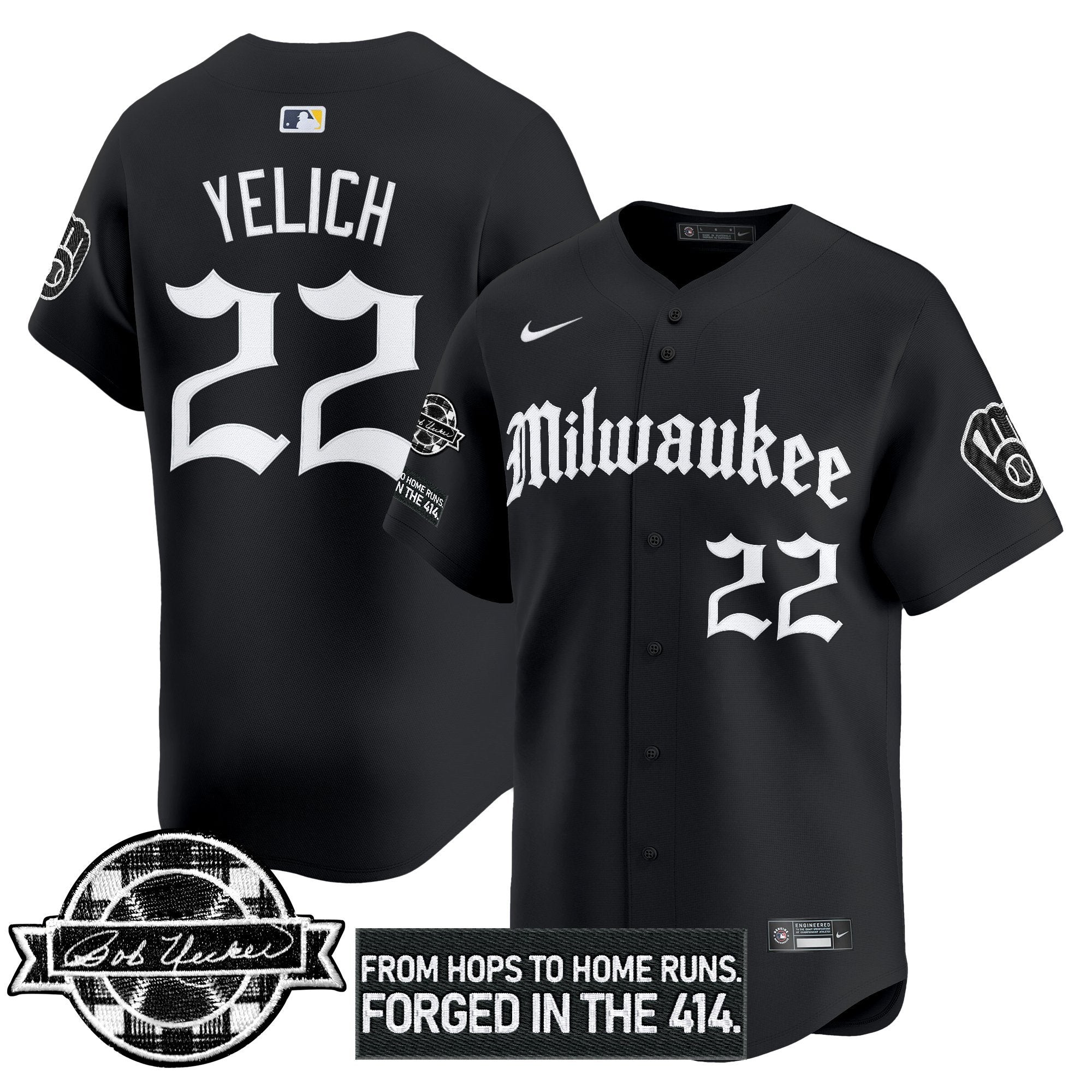 MB Bob Uecker Patch Vapor Premier Limited Jersey - Gothic Edition - Stitched