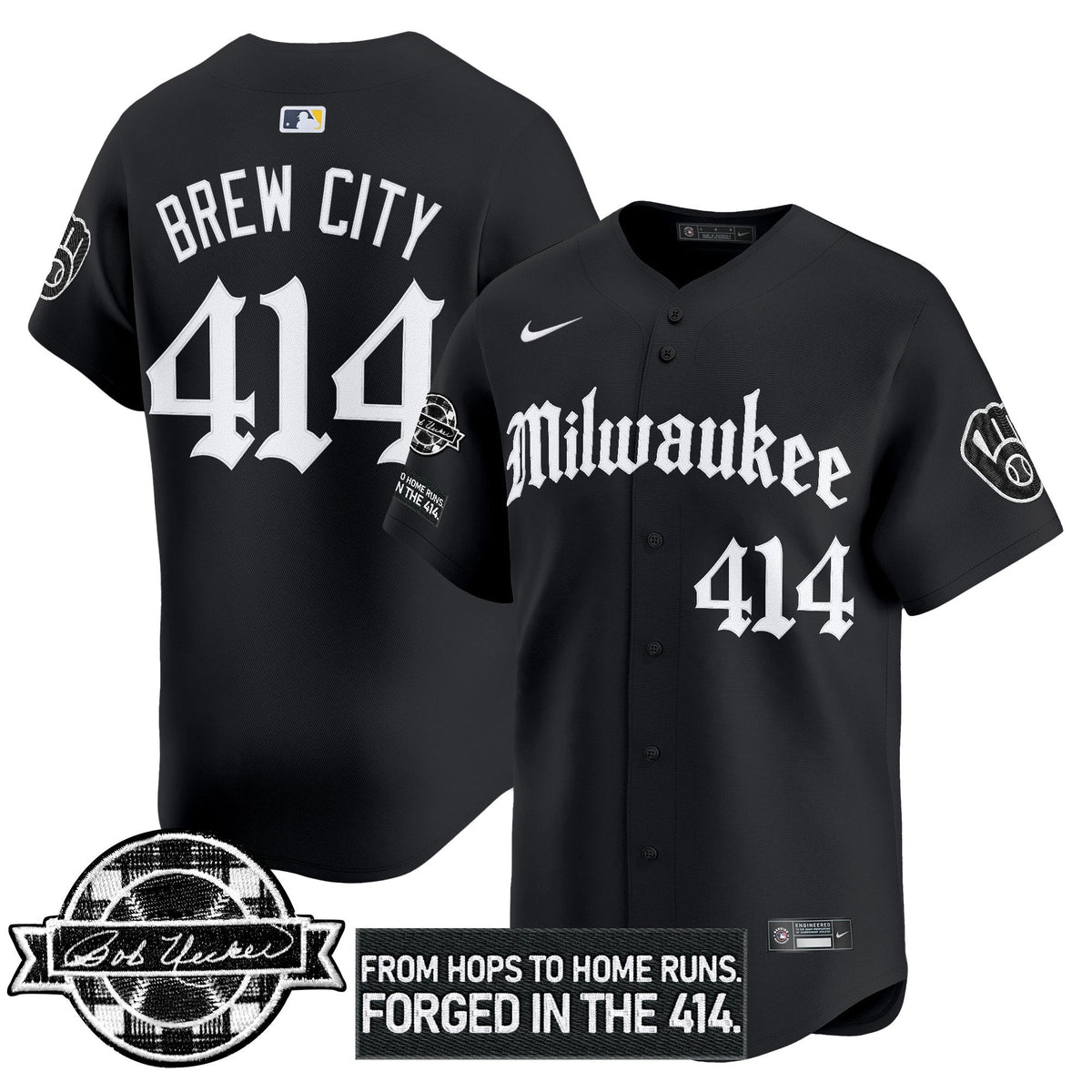 MB Bob Uecker Patch Vapor Premier Limited Jersey - Gothic Edition - Stitched
