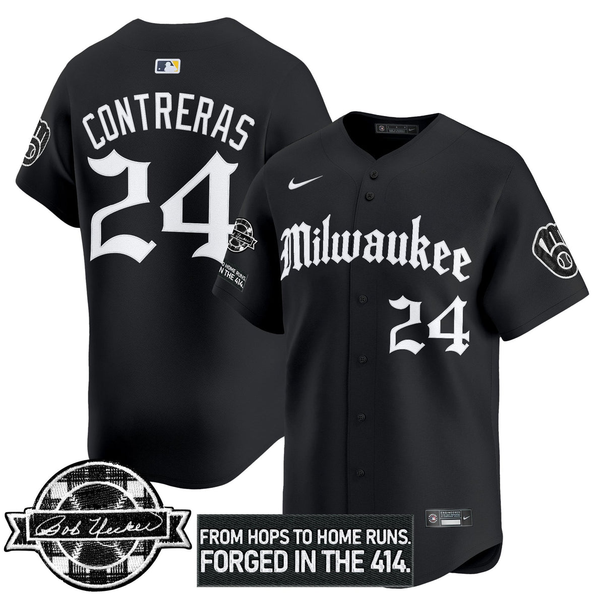 MB Bob Uecker Patch Vapor Premier Limited Jersey - Gothic Edition - Stitched