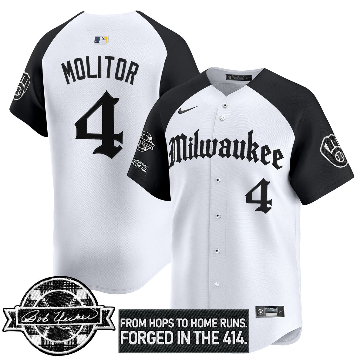 MB Bob Uecker Patch Vapor Premier Limited Jersey - Gothic Edition - Stitched