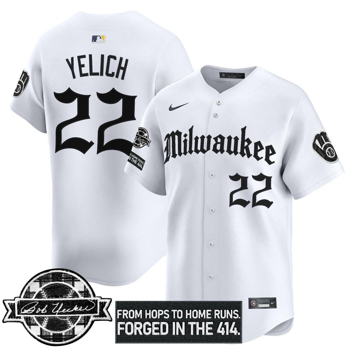 MB Bob Uecker Patch Vapor Premier Limited Jersey - Gothic Edition - Stitched
