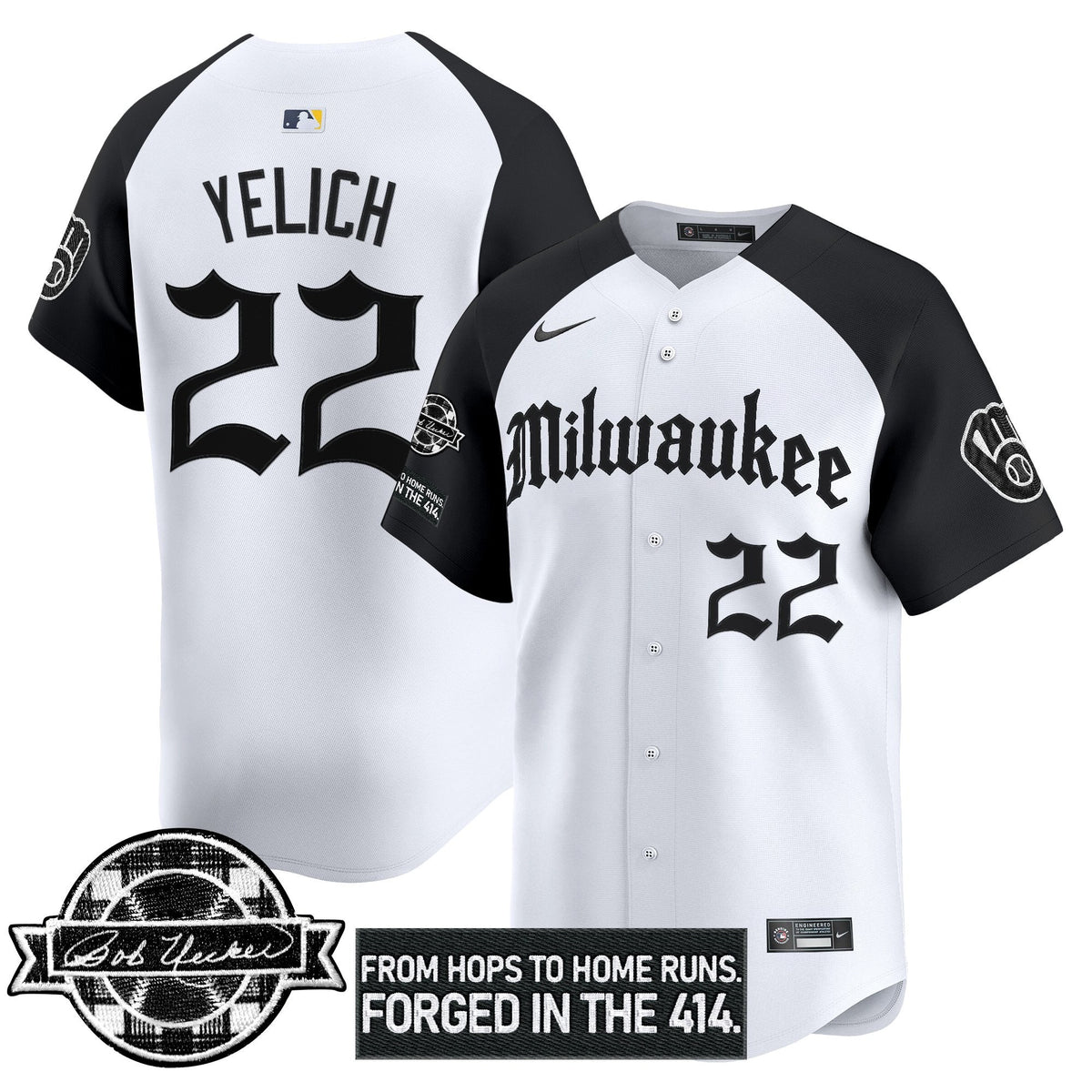 MB Bob Uecker Patch Vapor Premier Limited Jersey - Gothic Edition - Stitched