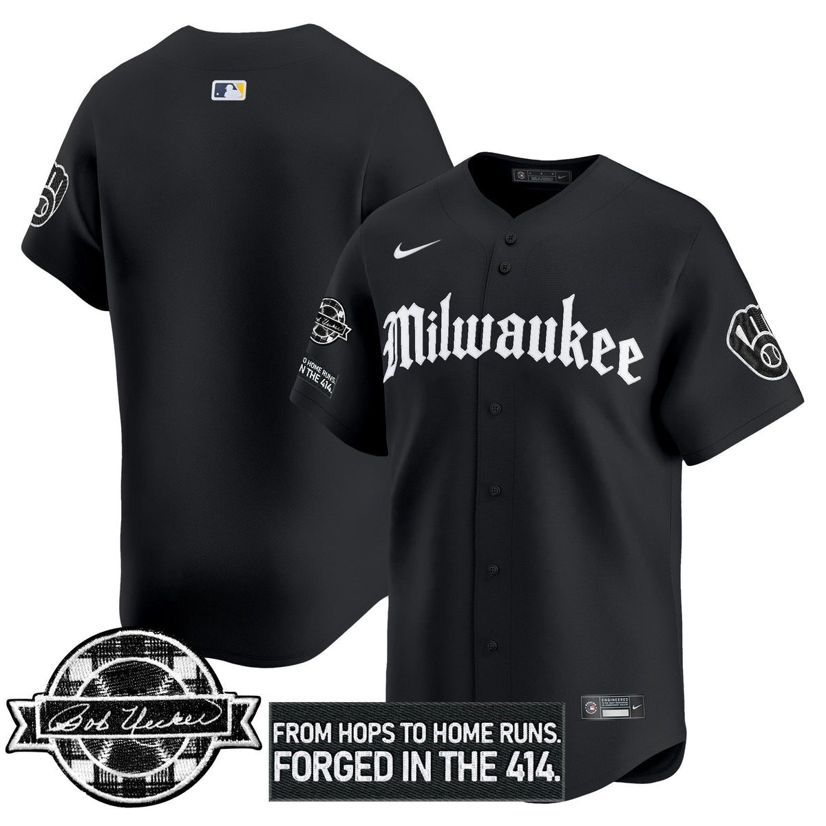 MB Bob Uecker Patch Vapor Premier Limited Jersey - Gothic Edition - Stitched