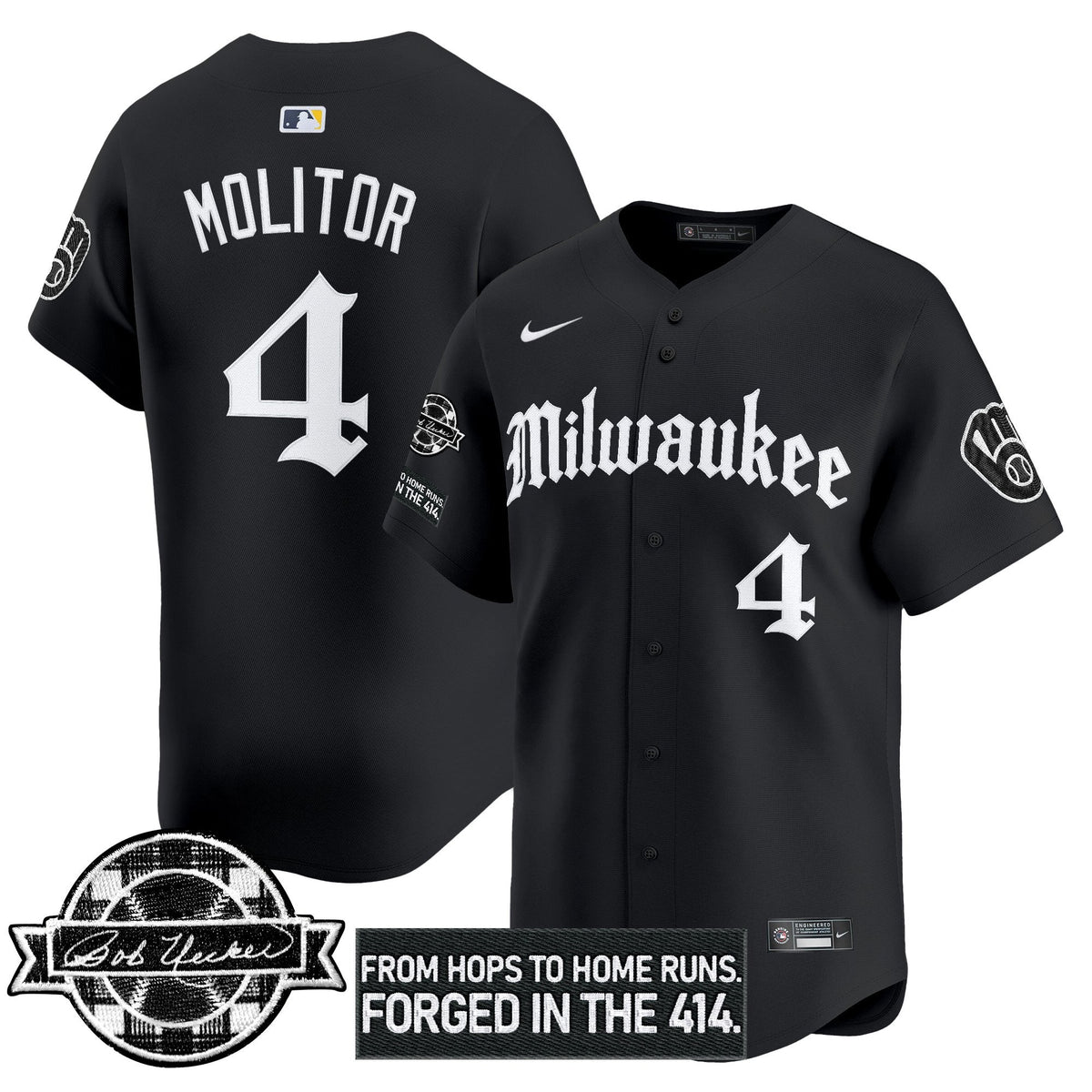 MB Bob Uecker Patch Vapor Premier Limited Jersey - Gothic Edition - Stitched
