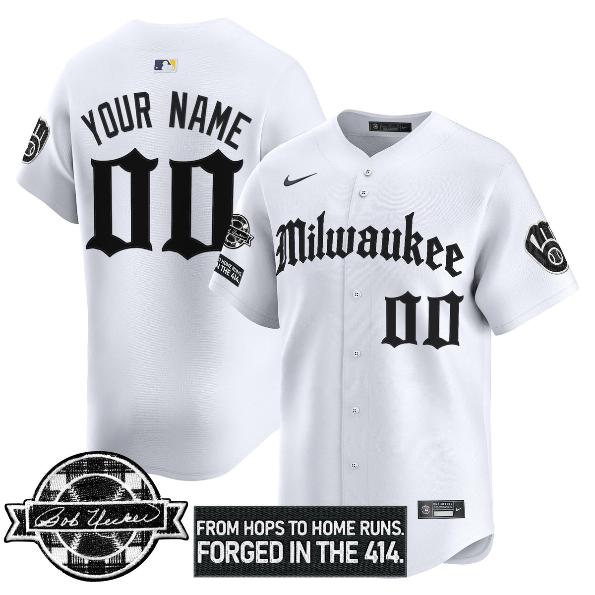 MB Bob Uecker Patch Vapor Premier Limited Custom Jersey - Gothic Edition - Stitched
