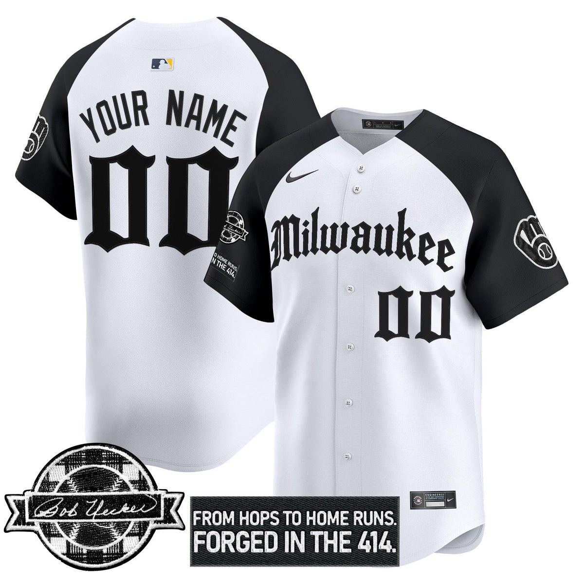 MB Bob Uecker Patch Vapor Premier Limited Custom Jersey - Gothic Edition - Stitched