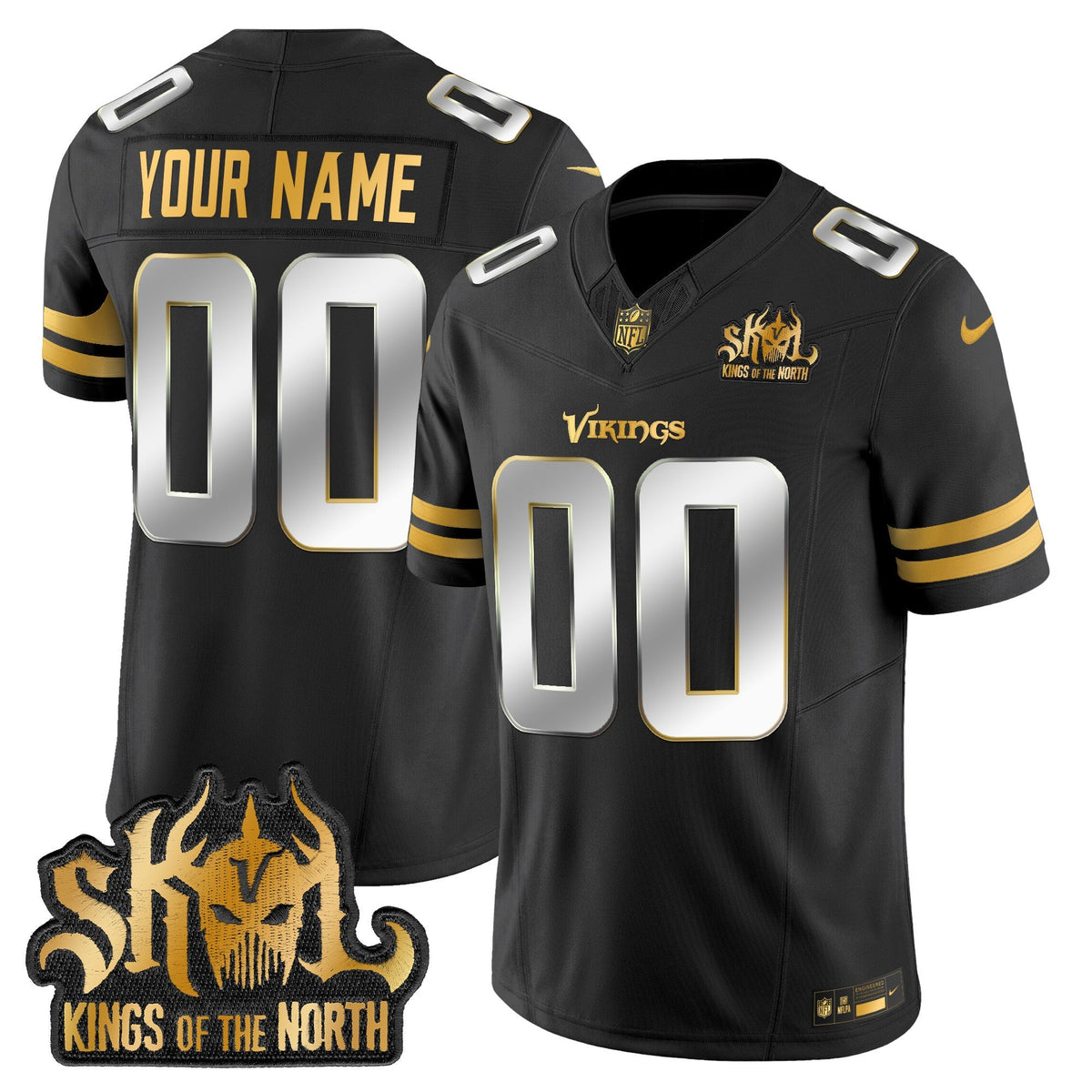 MIN 2025 Gold Vapor Limited Custom Jersey - Kings Of The North Patch