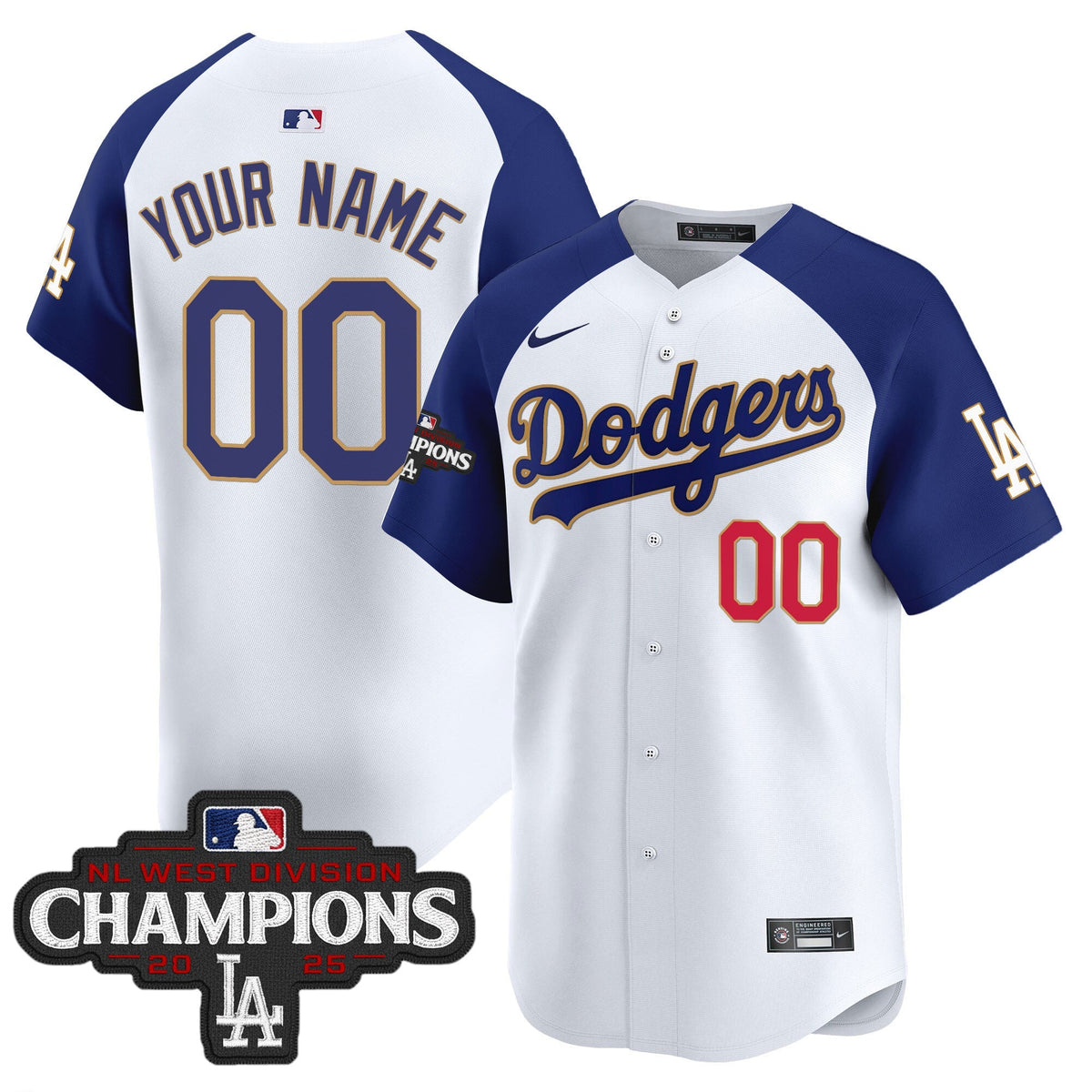LAD 2025 NL West Division Champions Patch Gold Trim Vapor Premier Limited Custom Jersey - Stitched