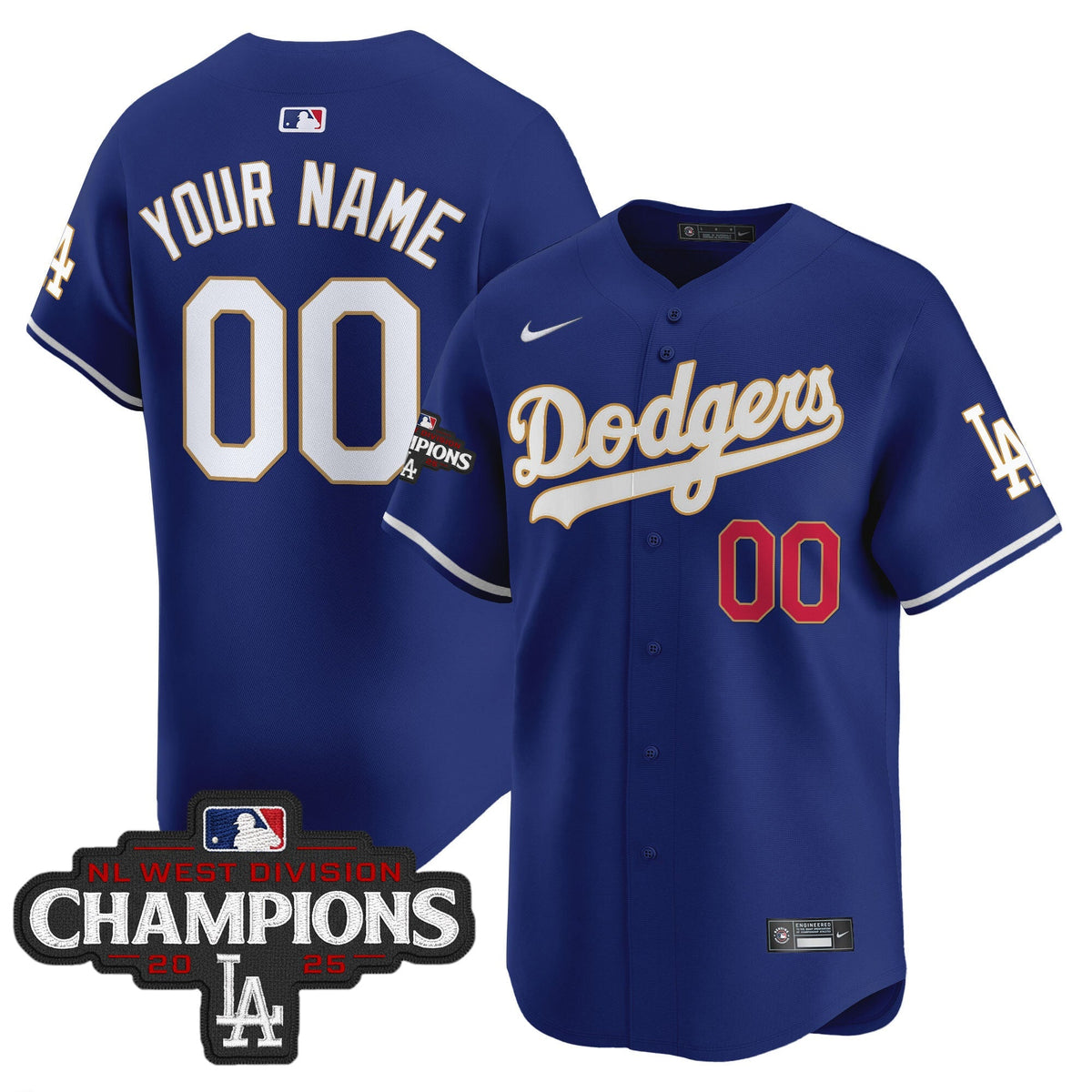 LAD 2025 NL West Division Champions Patch Gold Trim Vapor Premier Limited Custom Jersey - Stitched