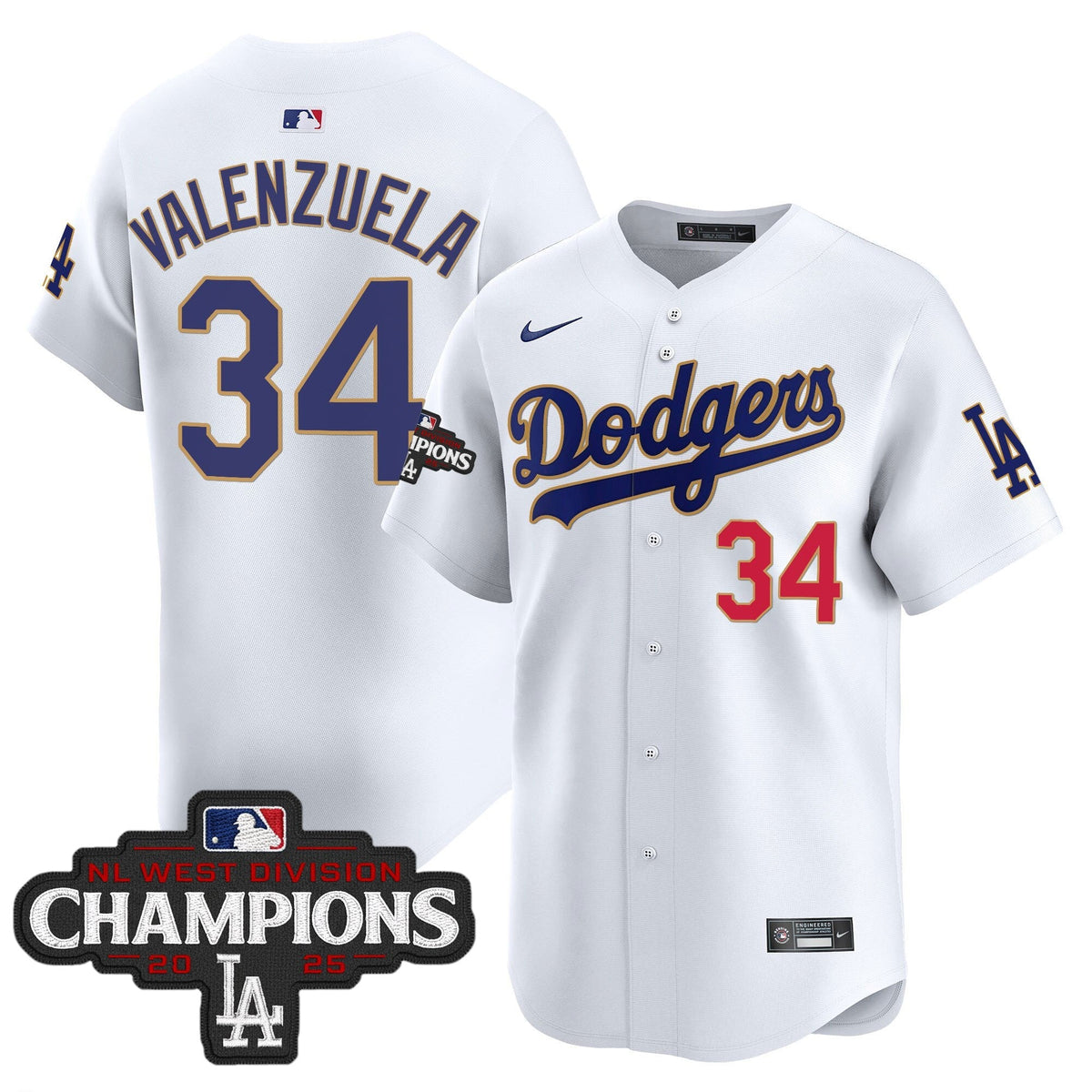 LAD 2025 NL West Division Champions Patch Gold Trim Vapor Premier Limited Jersey - Stitched