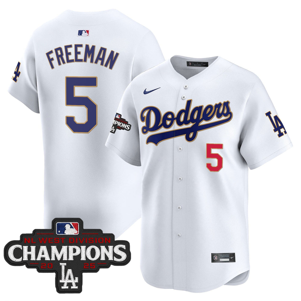 LAD 2025 NL West Division Champions Patch Gold Trim Vapor Premier Limited Jersey - Stitched