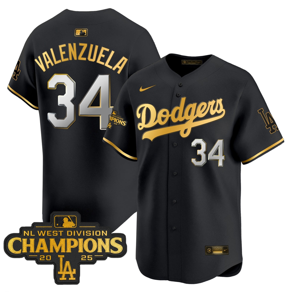 LAD 2025 NL West Division Champions Patch Gold Trim Vapor Premier Limited Jersey - Stitched