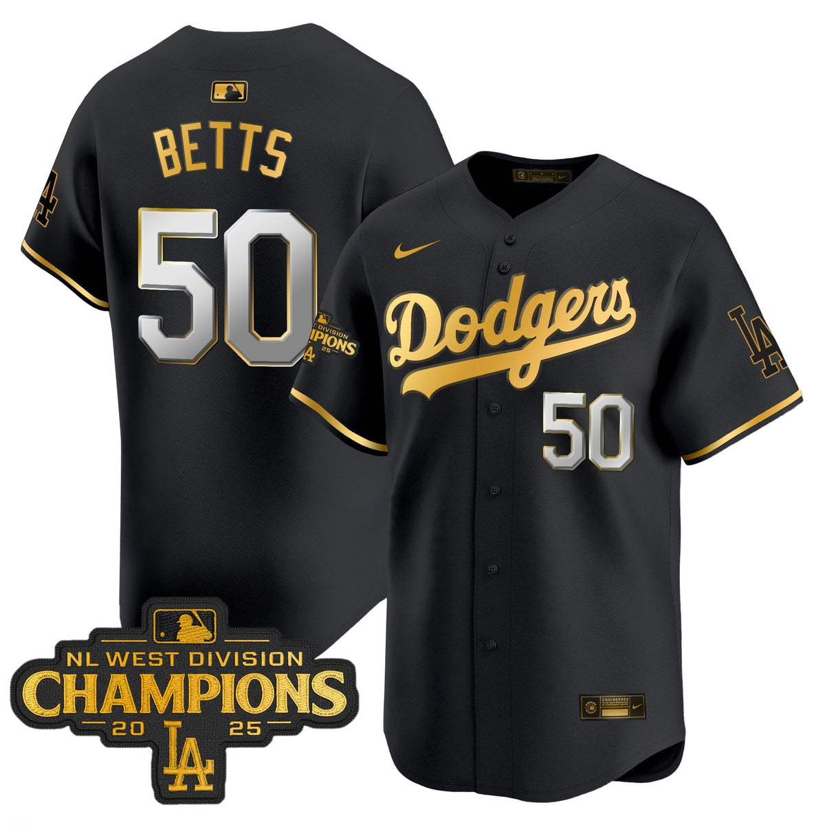 LAD 2025 NL West Division Champions Patch Gold Trim Vapor Premier Limited Jersey - Stitched