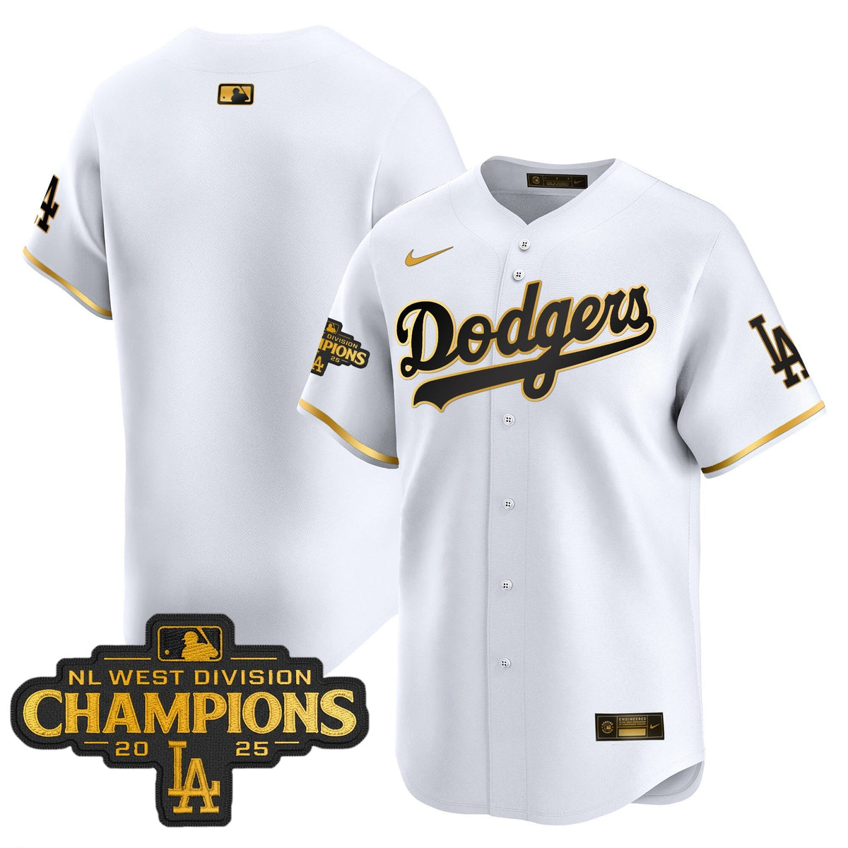 LAD 2025 NL West Division Champions Patch Gold Trim Vapor Premier Limited Jersey - Stitched