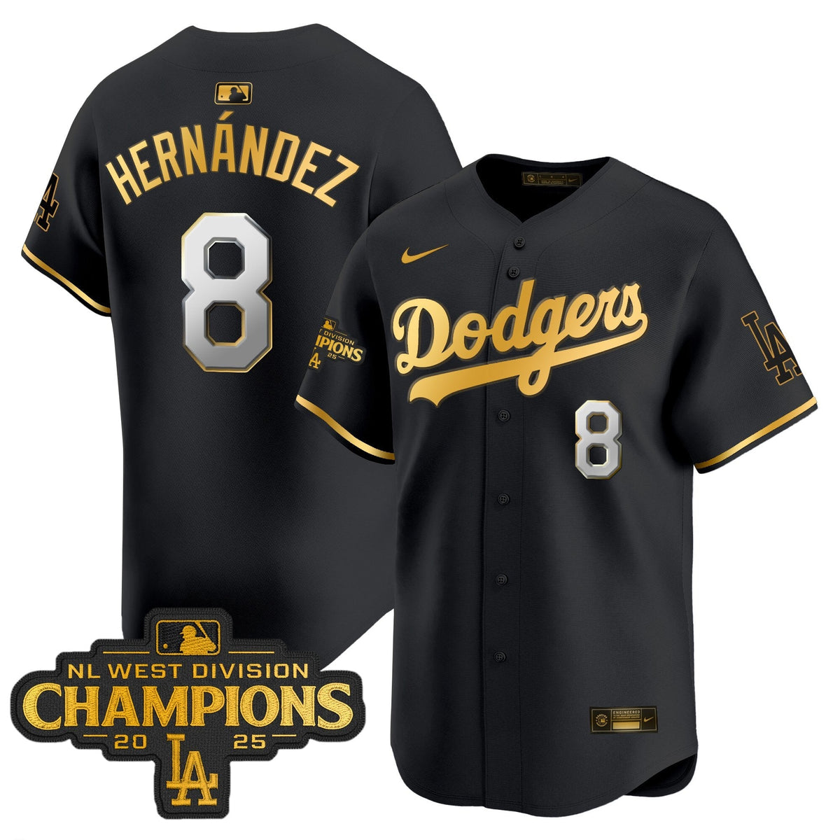 LAD 2025 NL West Division Champions Patch Gold Trim Vapor Premier Limited Jersey - Stitched