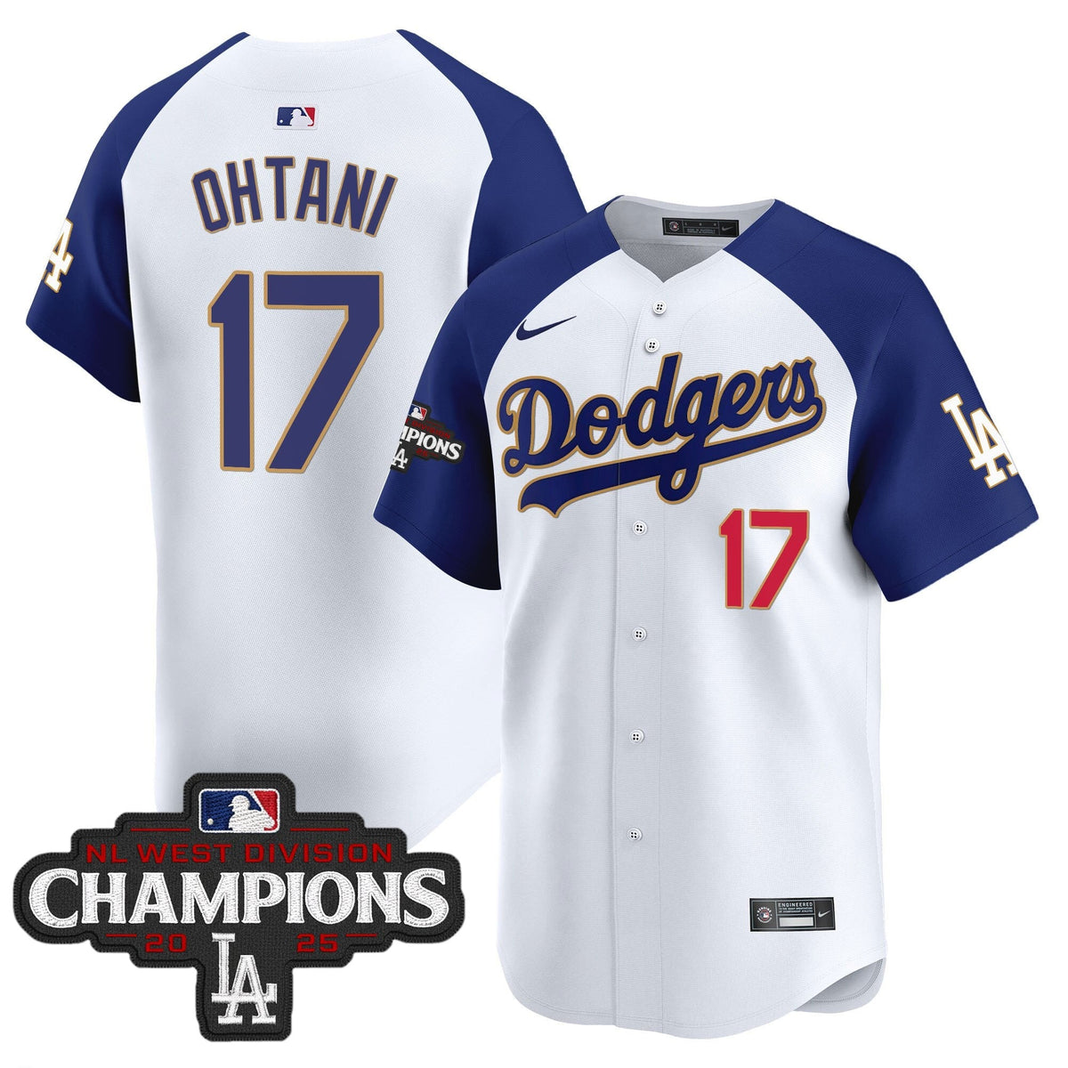 LAD 2025 NL West Division Champions Patch Gold Trim Vapor Premier Limited Jersey - Stitched