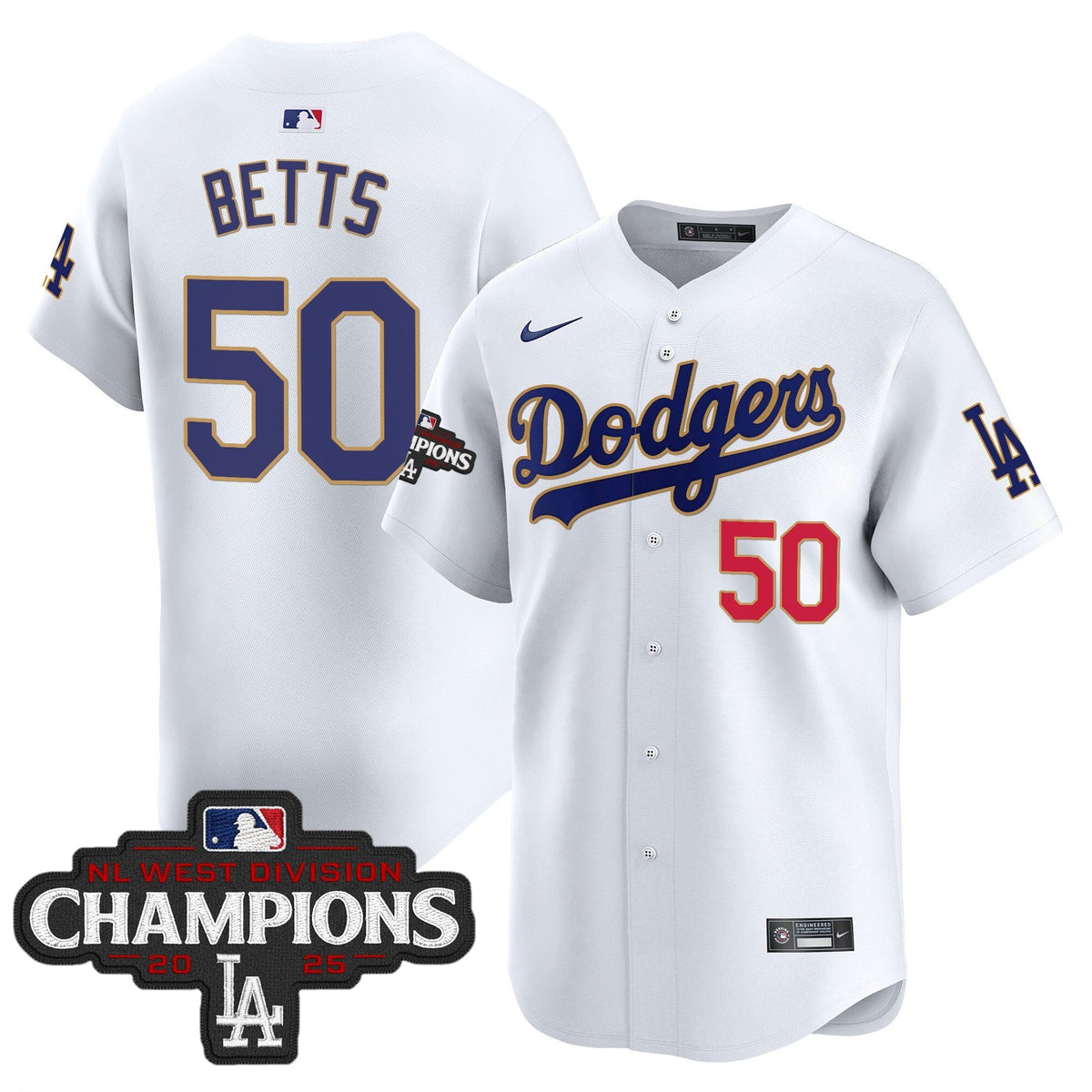 LAD 2025 NL West Division Champions Patch Gold Trim Vapor Premier Limited Jersey - Stitched