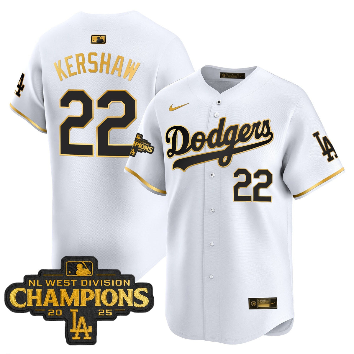 LAD 2025 NL West Division Champions Patch Gold Trim Vapor Premier Limited Jersey - Stitched