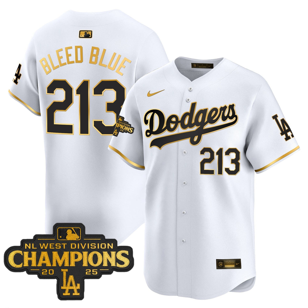 LAD 2025 NL West Division Champions Patch Gold Trim Vapor Premier Limited Jersey - Stitched