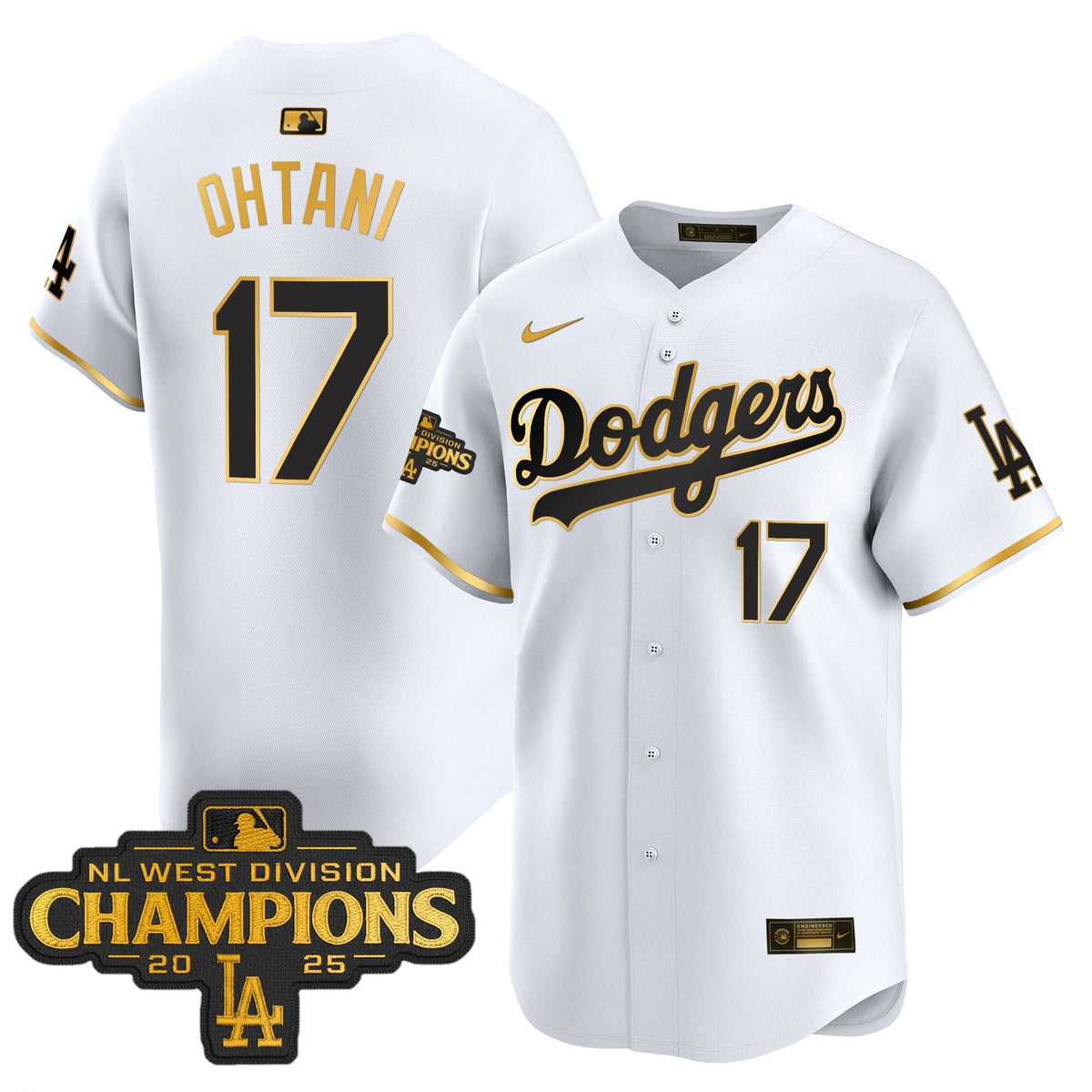 LAD 2025 NL West Division Champions Patch Gold Trim Vapor Premier Limited Jersey - Stitched