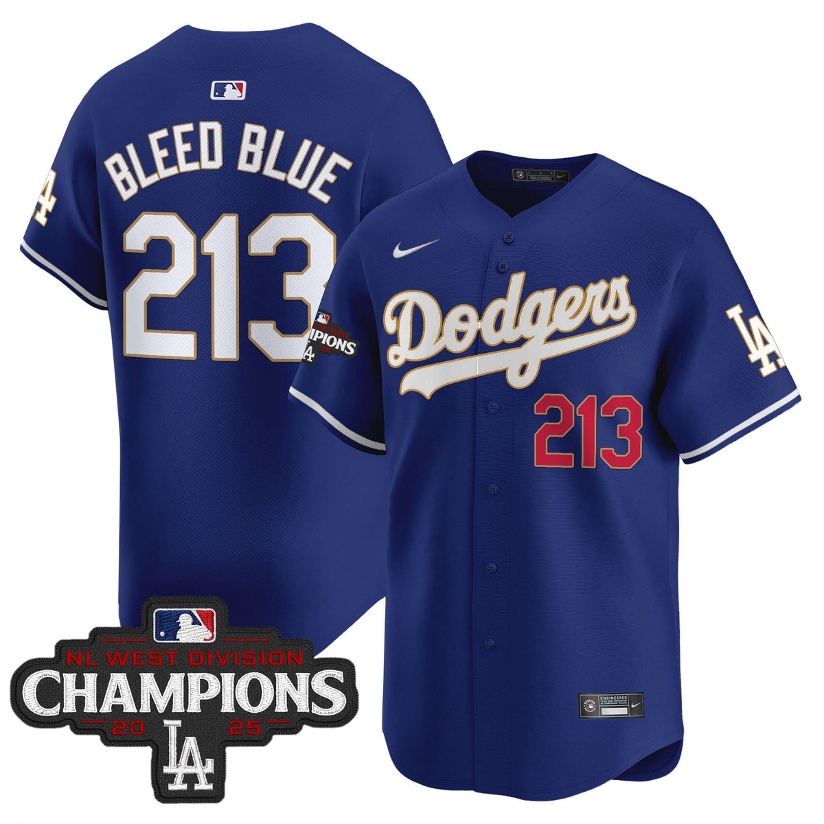 LAD 2025 NL West Division Champions Patch Gold Trim Vapor Premier Limited Jersey - Stitched