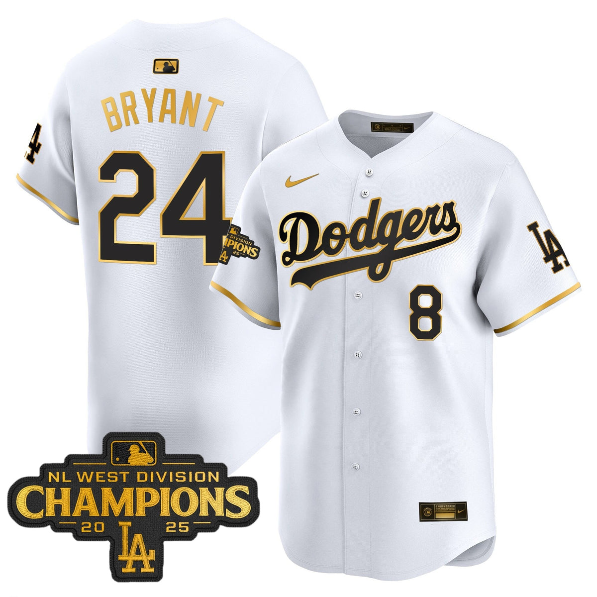 LAD 2025 NL West Division Champions Patch Gold Trim Vapor Premier Limited Jersey - Stitched
