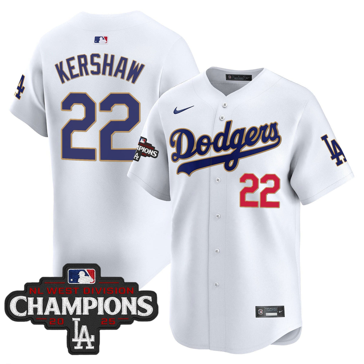 LAD 2025 NL West Division Champions Patch Gold Trim Vapor Premier Limited Jersey - Stitched